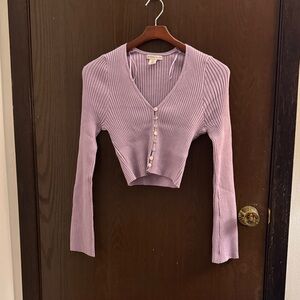 Lavender Ribbed V-Neck Cardigan